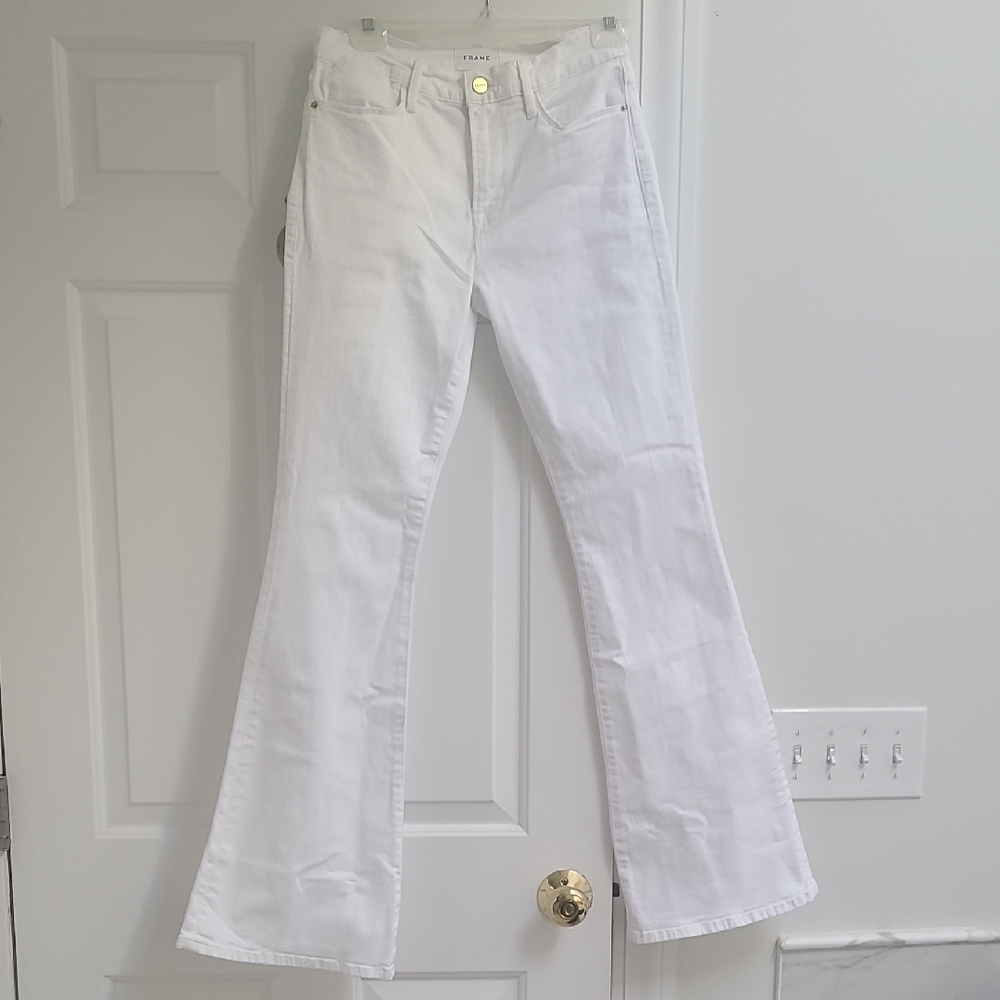 Frame Denim White LE HIGH Flare Wide Leg Jeans SIZE 28 FITS LIKE 27